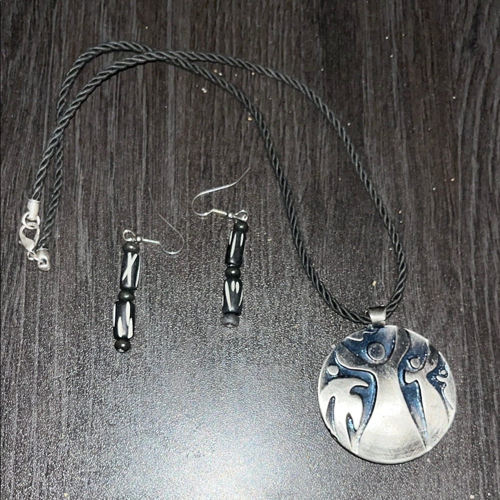 Black and Gray Necklace with Unique Pendant